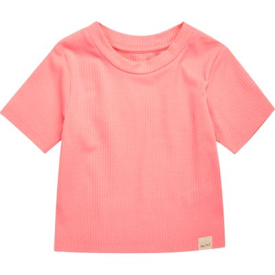 Mini girls coral ribbed t-shirt